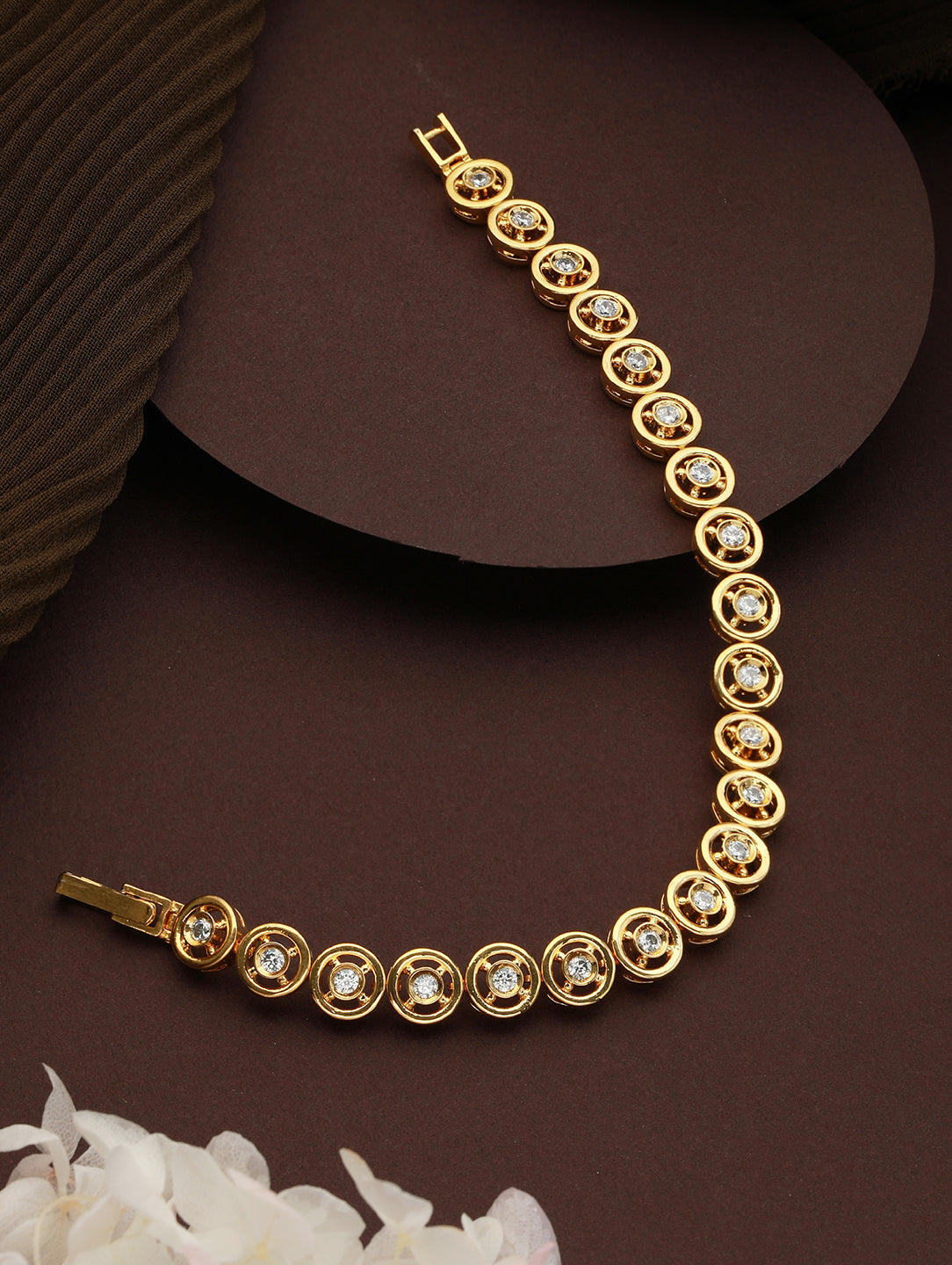 Gold Plated White AD Studded Tennis Classy Bracelet