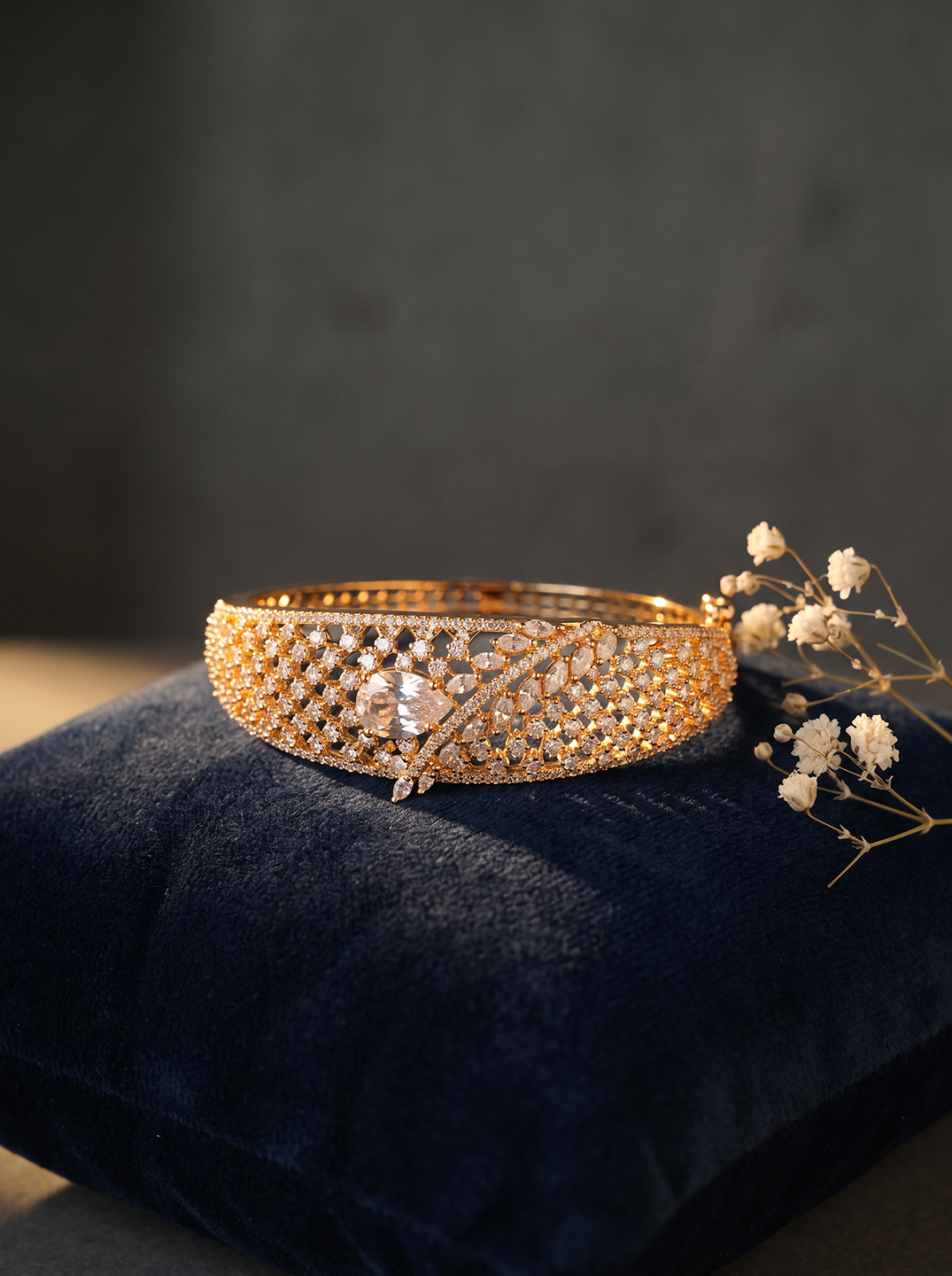 Gold plated AD openable kada bracelet