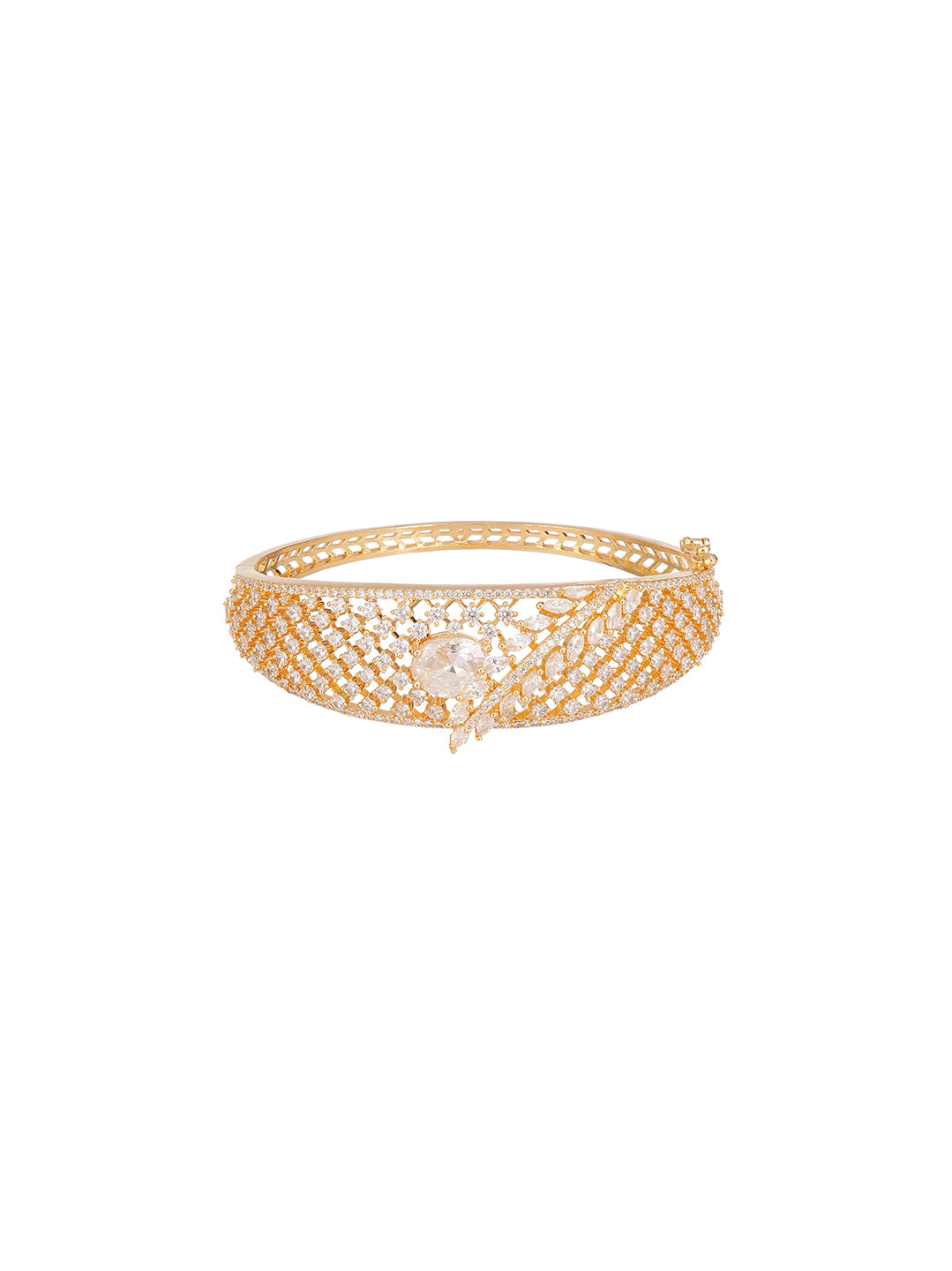 Gold Plated White AD Openable Kada Bracelet