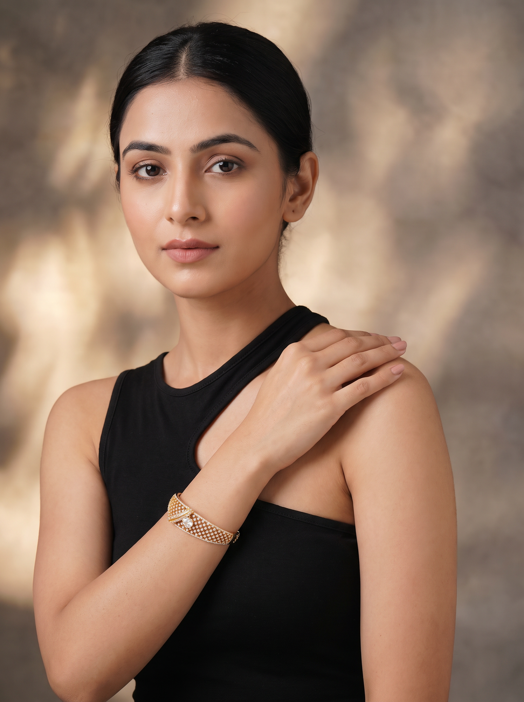 Gold Plated White AD Openable Kada Bracelet