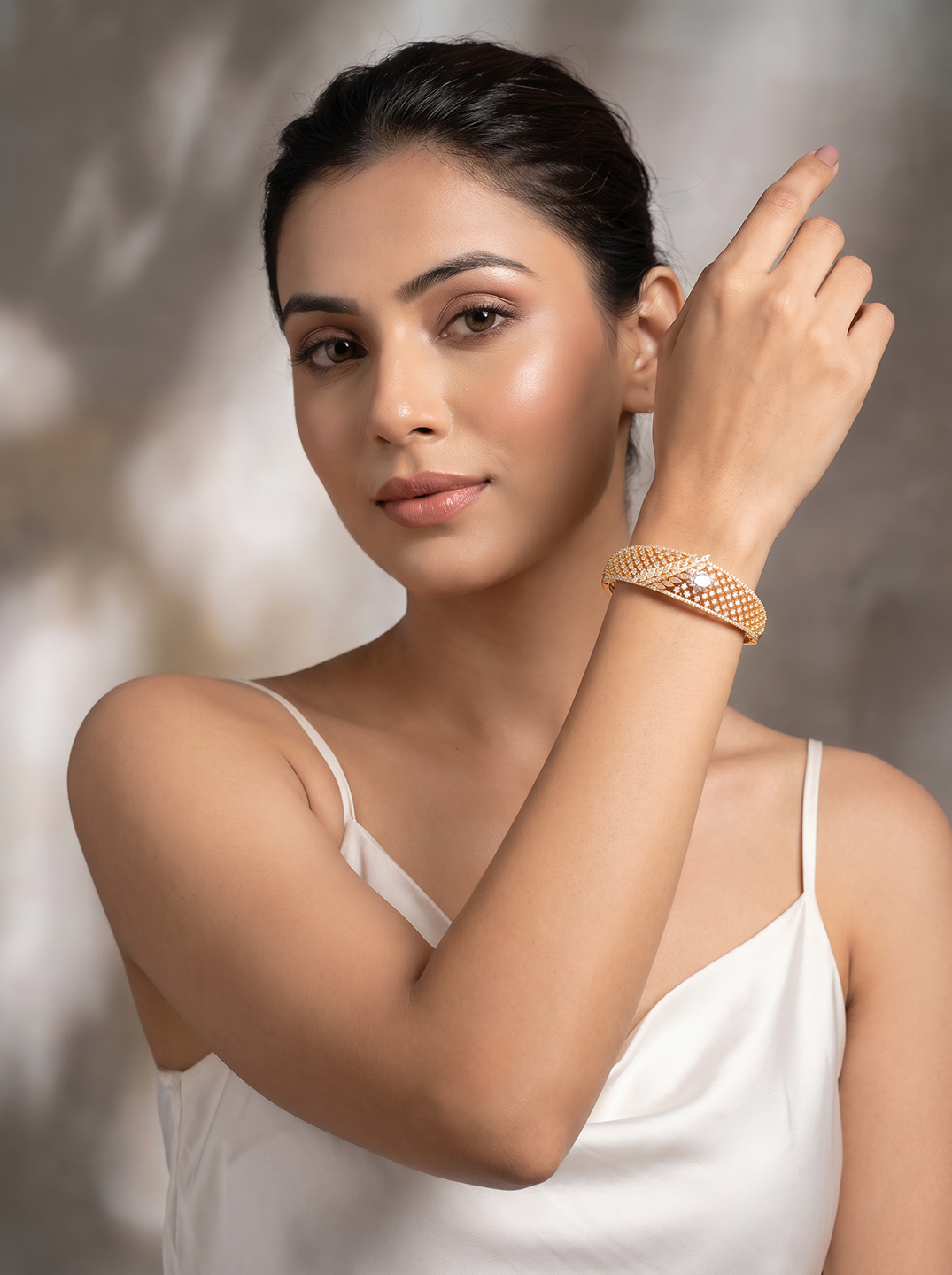 Gold Plated White AD Openable Kada Bracelet