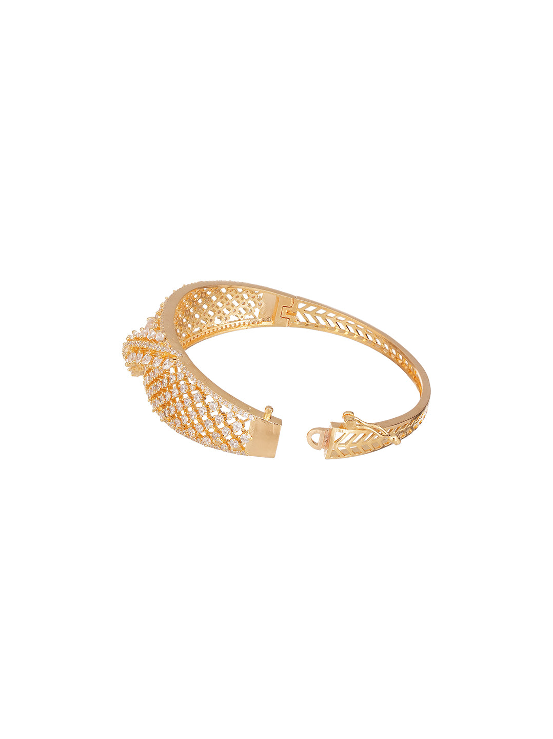 Gold Plated White AD Openable Kada Bracelet