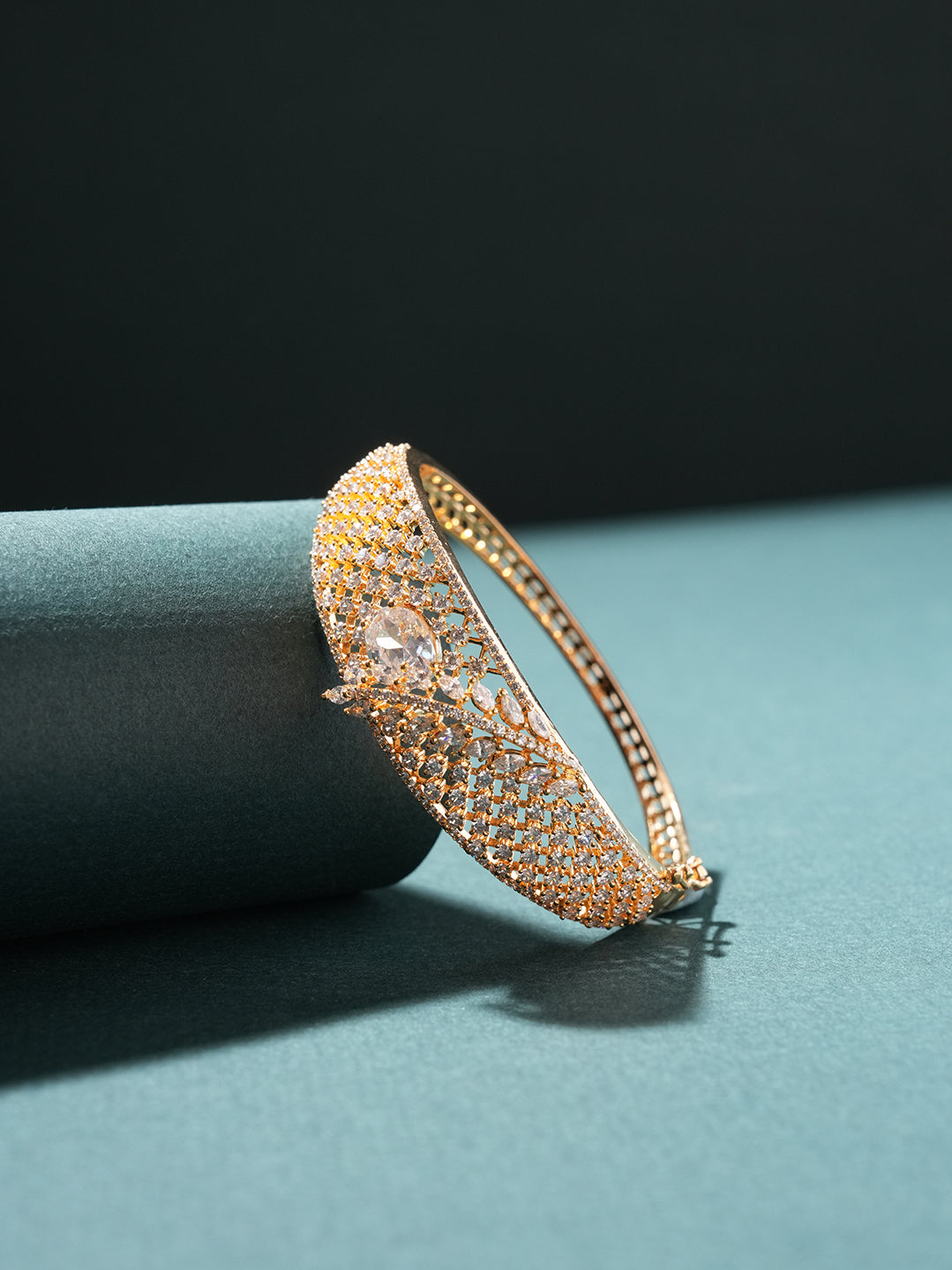 Gold Plated White AD Openable Kada Bracelet