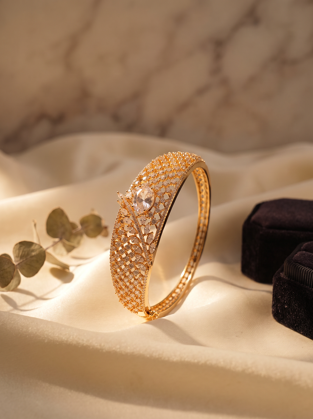 Gold Plated White AD Openable Kada Bracelet