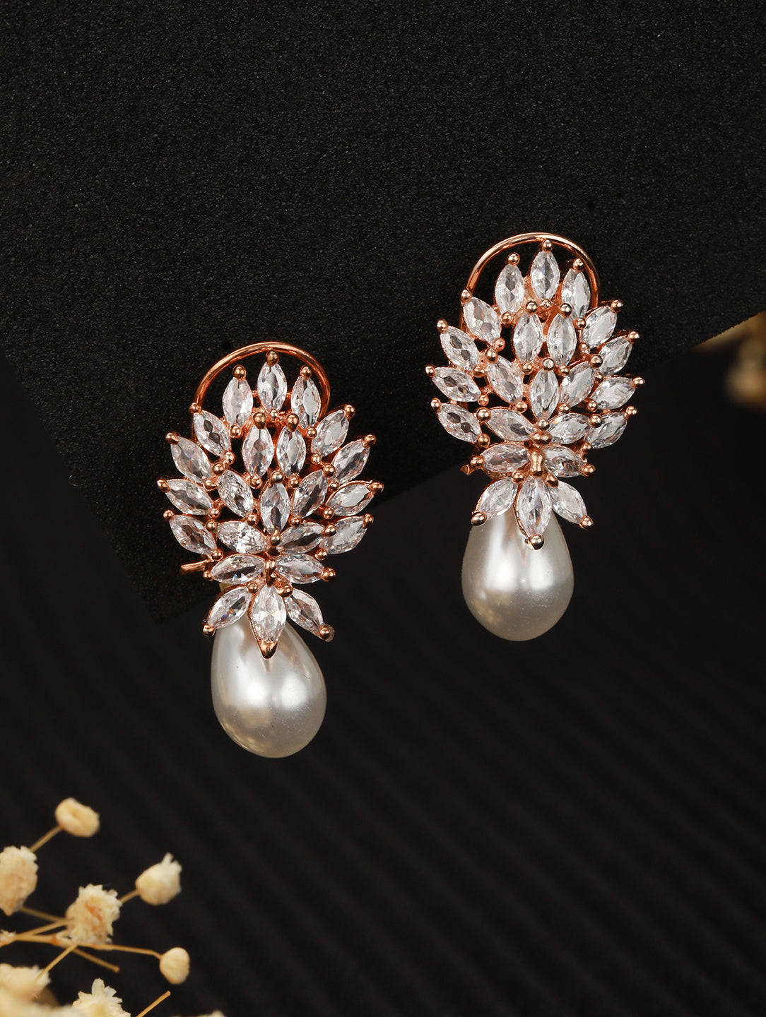 Luxurious Diamond Pearl Drop Earring High Quality White Pearl AD studded