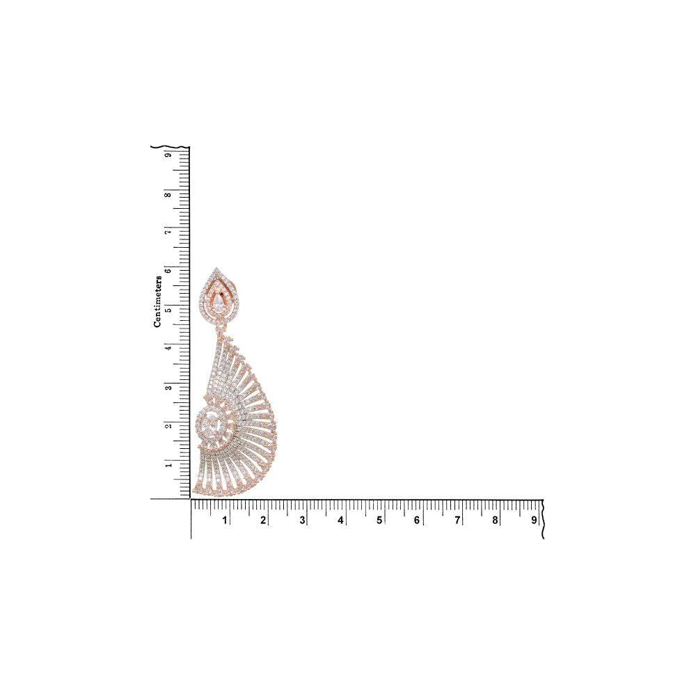 Semicircular diamond drop earrings, rose gold plated