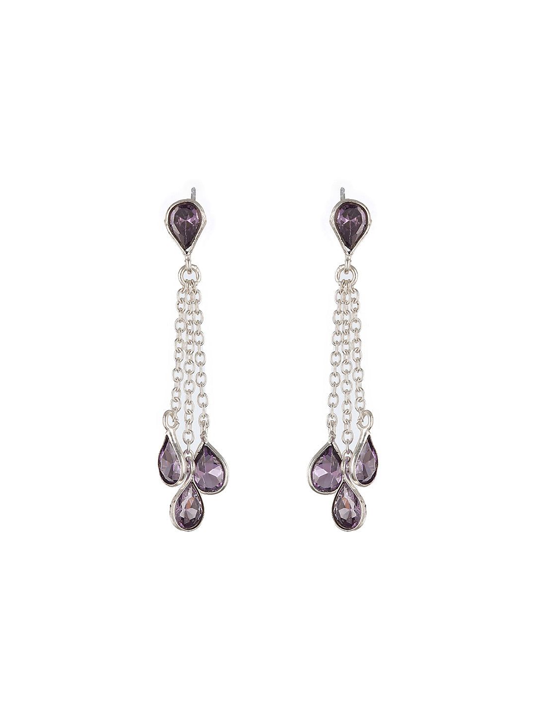 Silver Plated Amethyst Purple AD Minimal Dangler Earrings