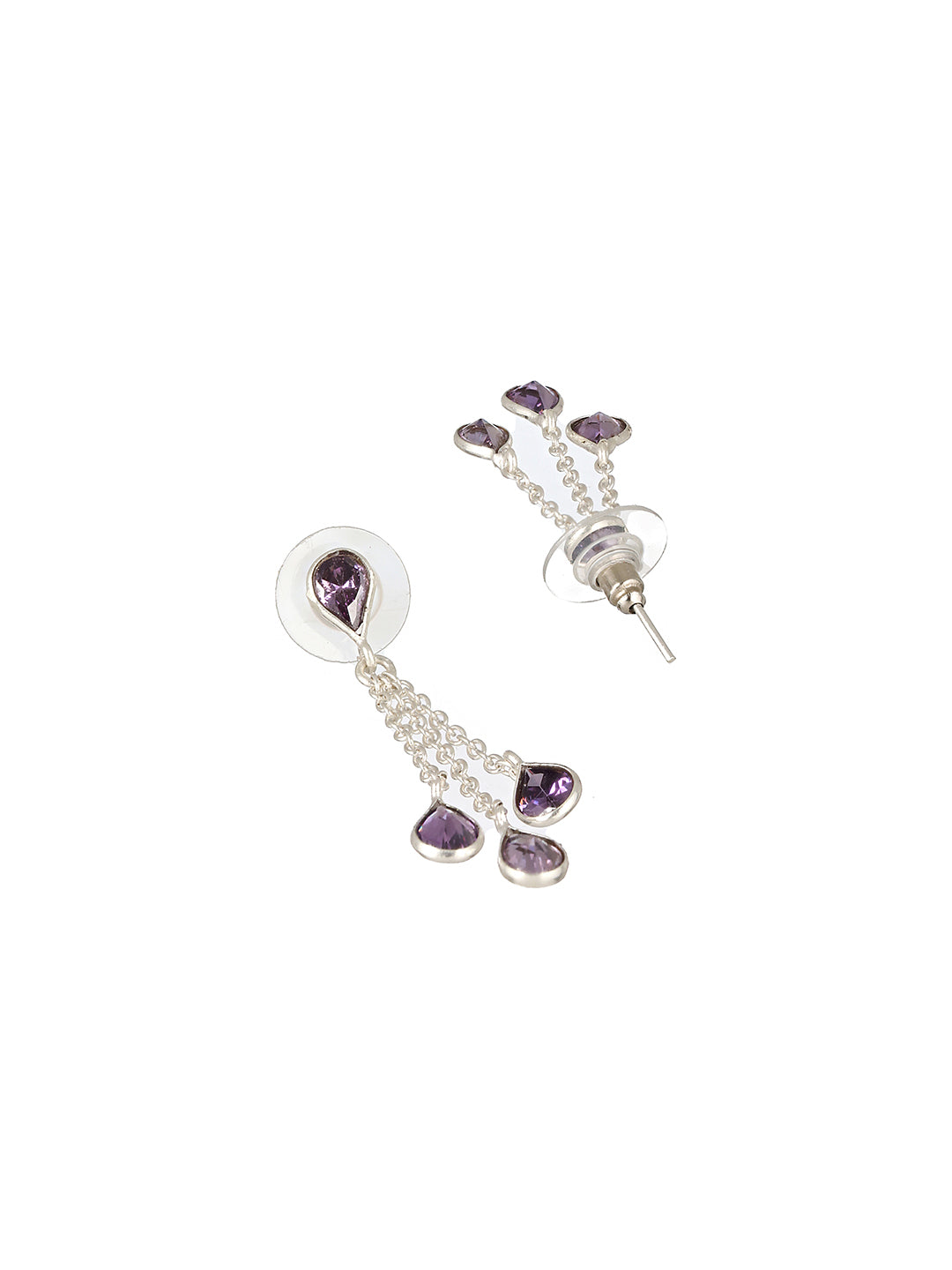 Silver Plated Amethyst Purple AD Minimal Dangler Earrings