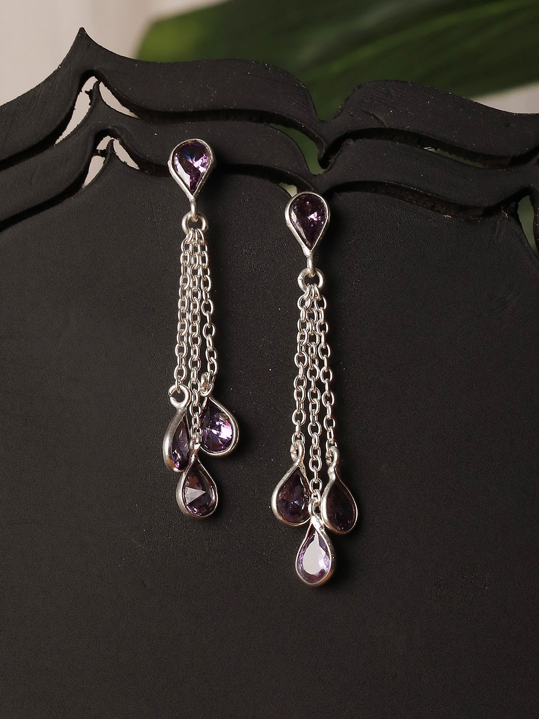 Silver Plated Amethyst Purple AD Minimal Dangler Earrings