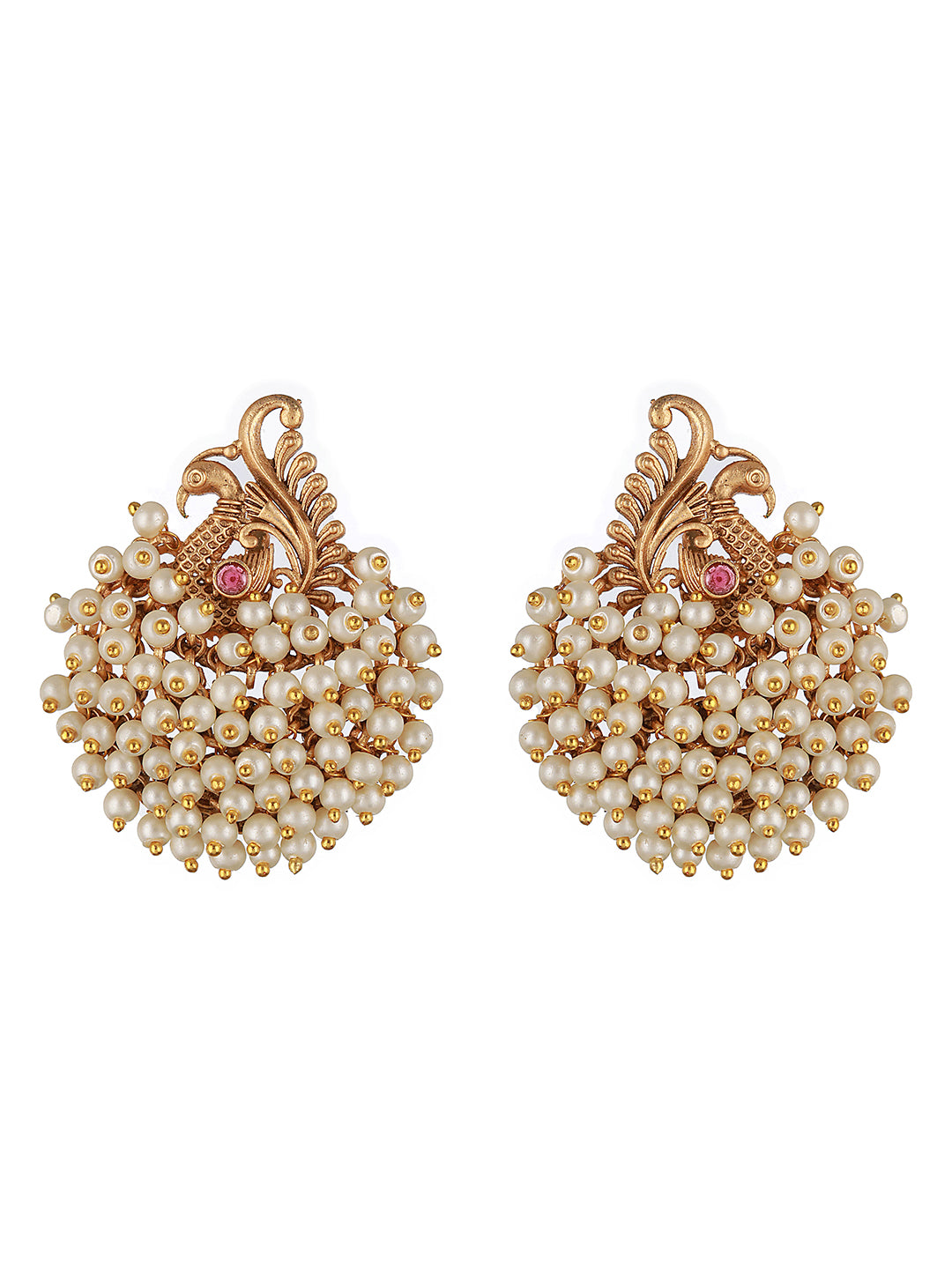 Gold Plated Pearl Beaded Peacock Temple Studds Earring