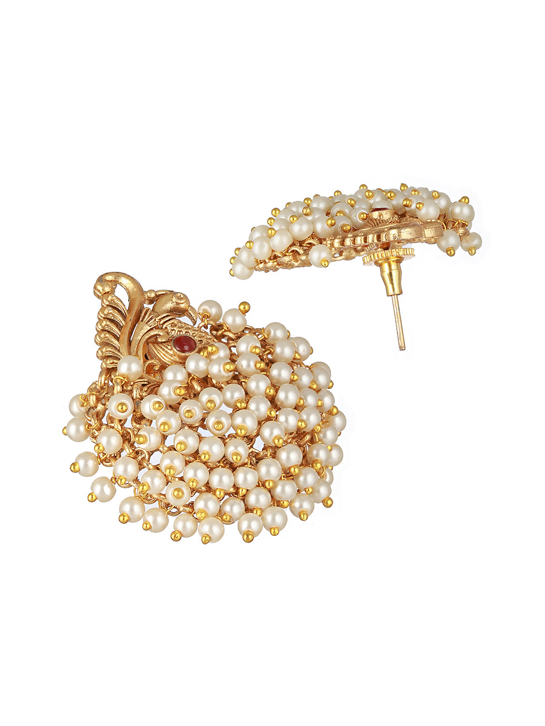 Gold Plated Pearl Beaded Peacock Temple Studds Earring