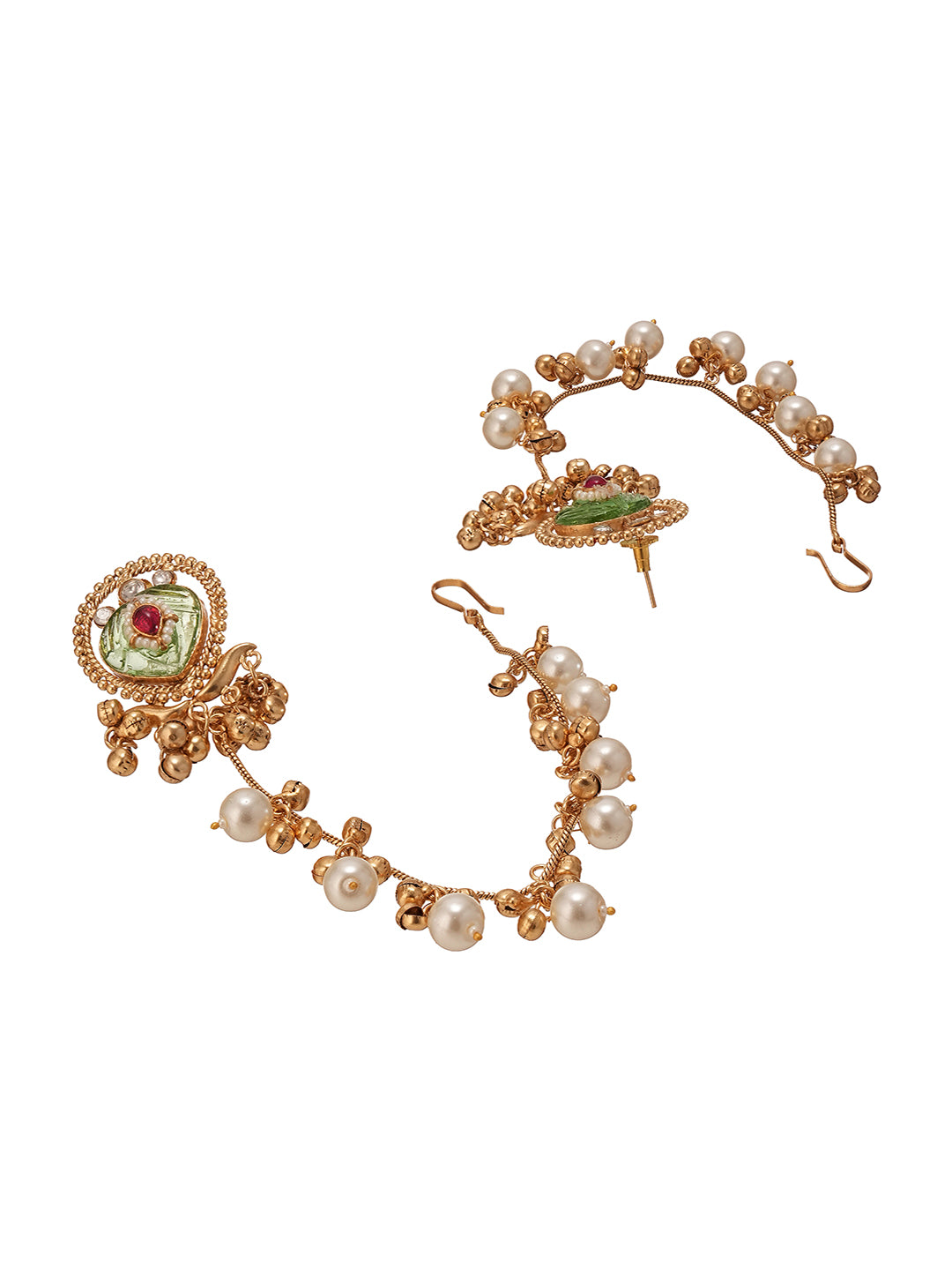 Gold Plated Kundan & Pearl Bridal Statement Kaanchain Earrings