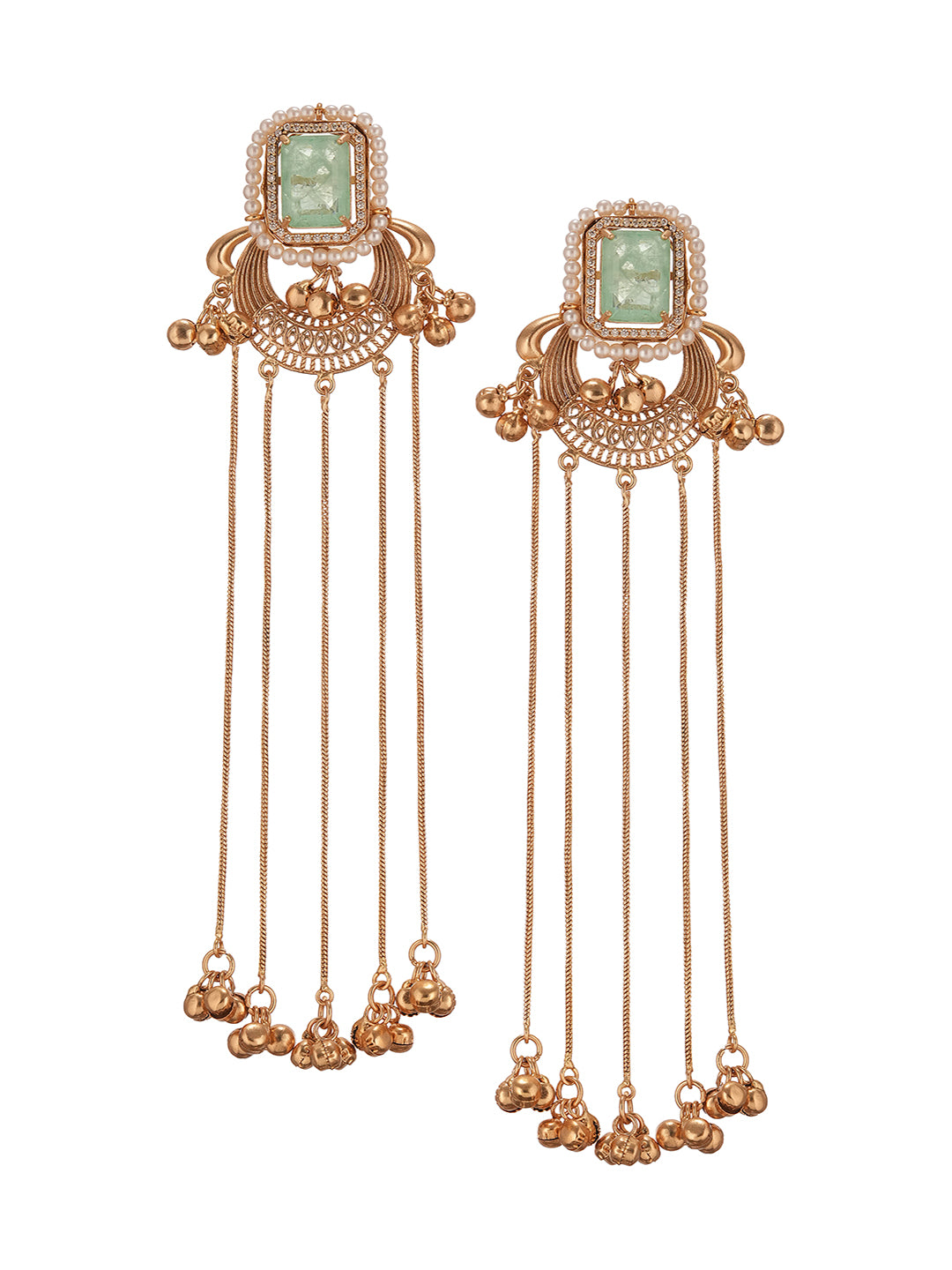 Gold Plated Mint Green Ghungroo Drop Minimal Earrings