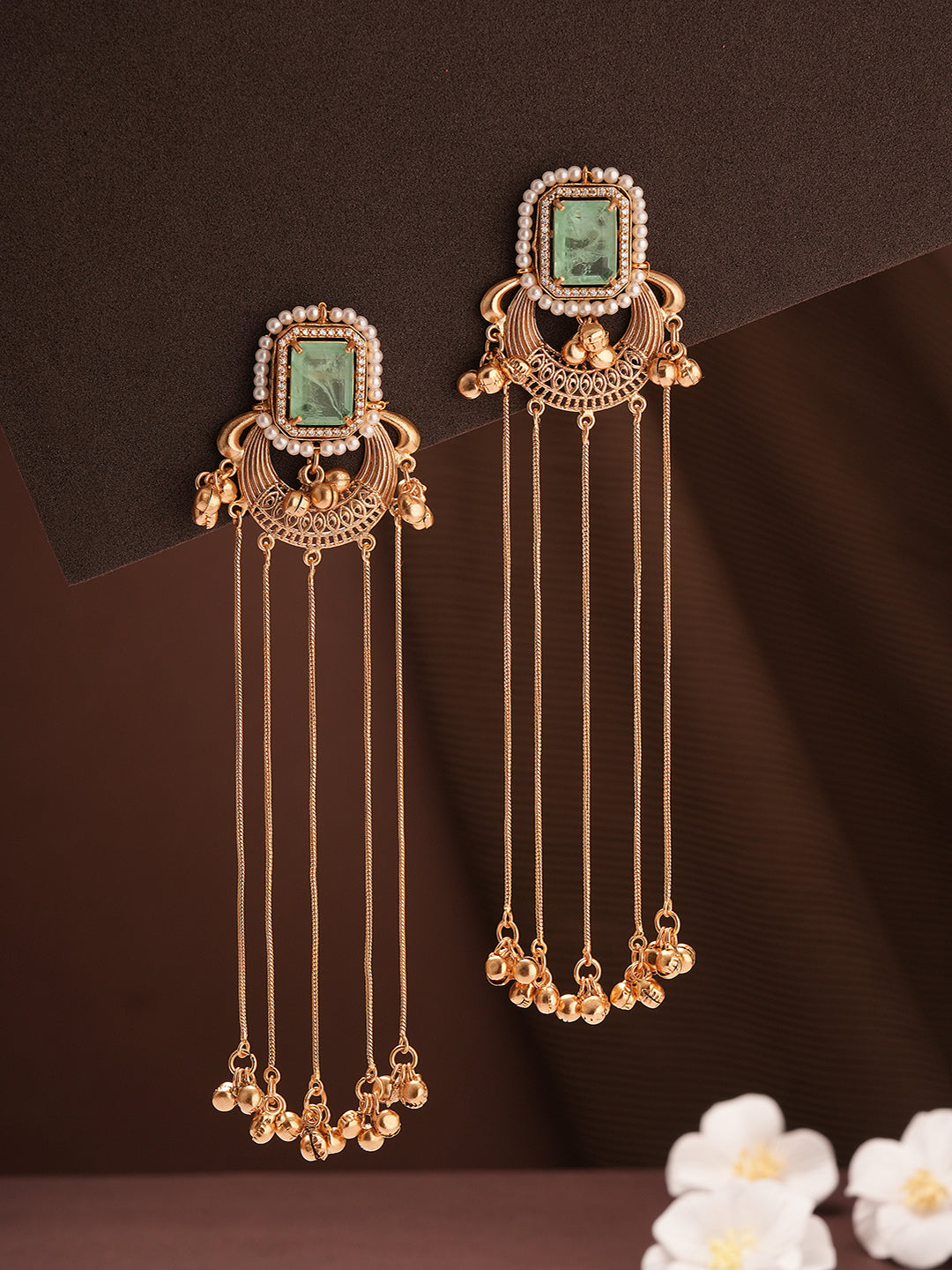 Gold Plated Mint Green Ghungroo Drop Minimal Earrings