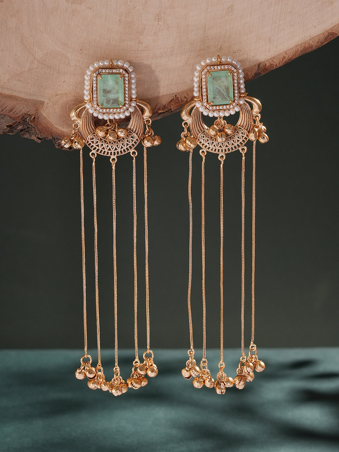 Gold Plated Mint Green Ghungroo Drop Minimal Earrings