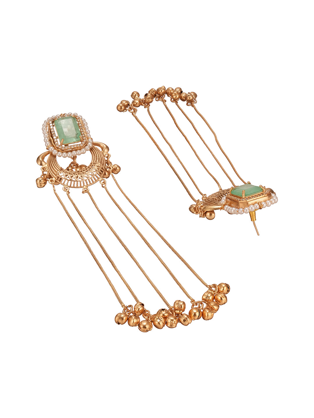 Gold Plated Mint Green Ghungroo Drop Minimal Earrings