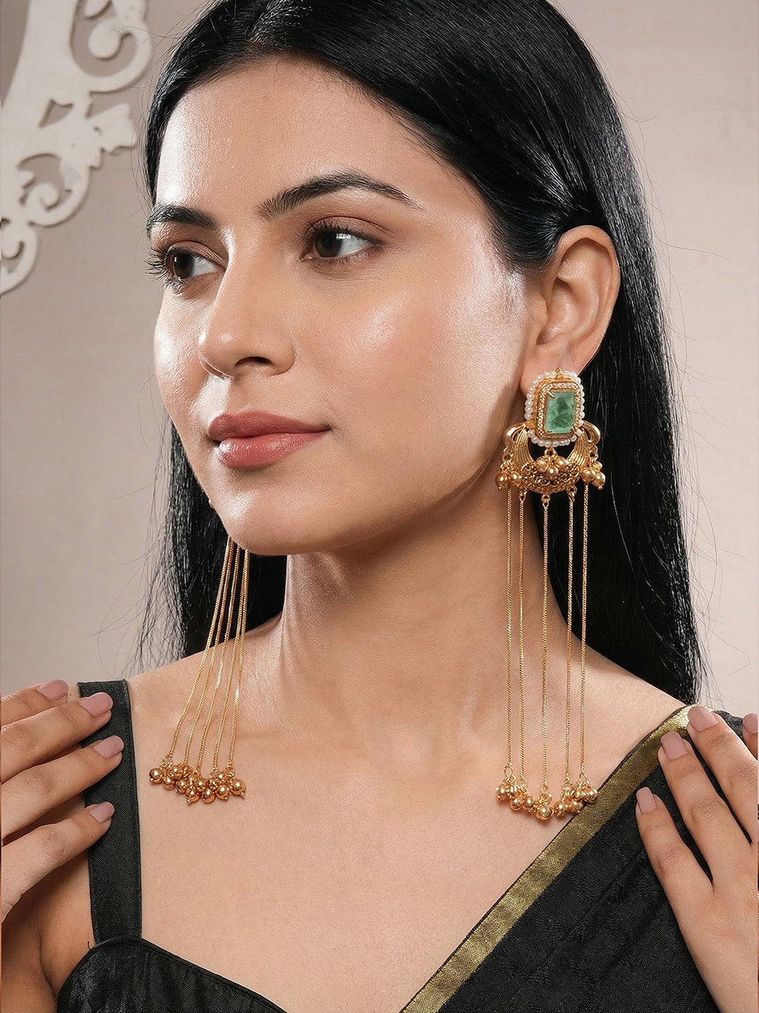 Gold Plated Mint Green Ghungroo Drop Minimal Earrings