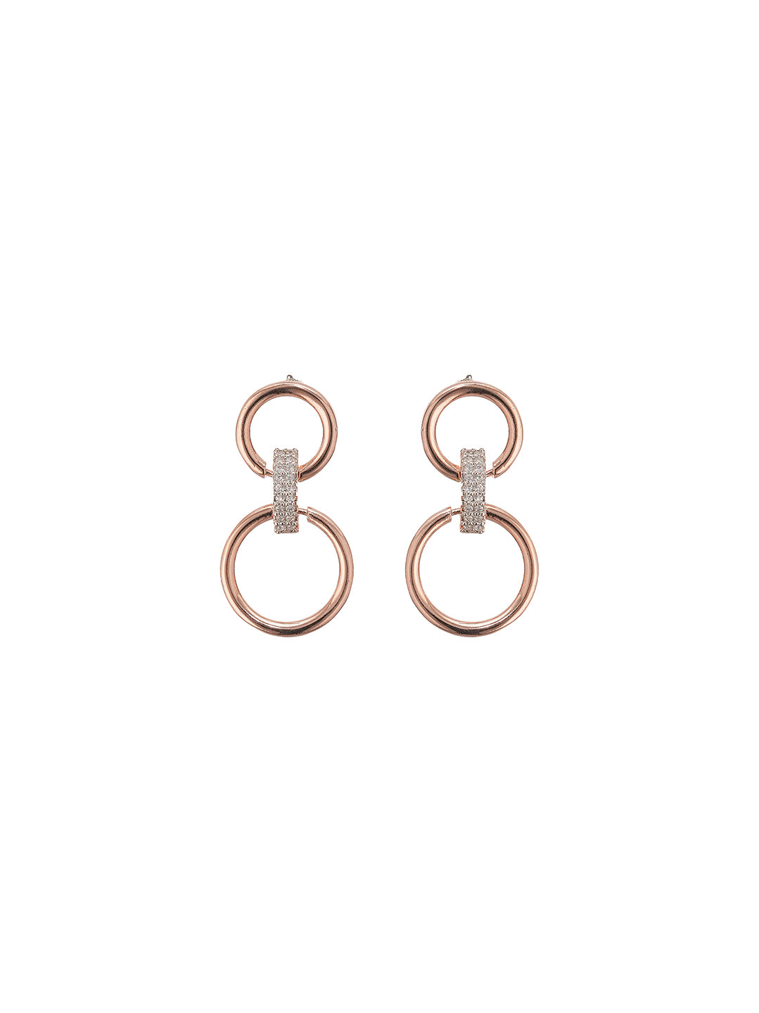 Rose Gold Plated AD Stone Double Ring Minimal Hoop Earrings