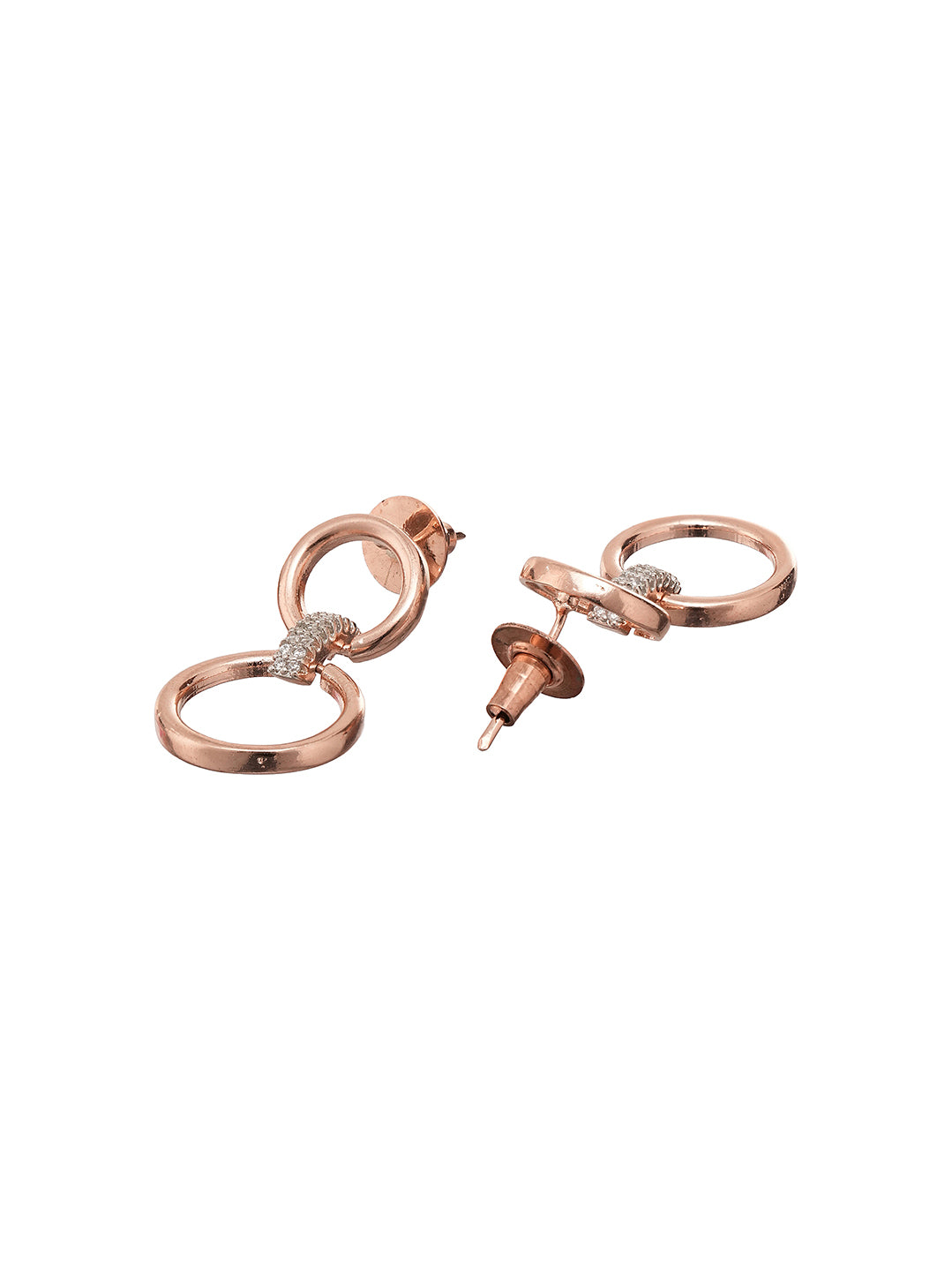 Rose Gold Plated AD Stone Double Ring Minimal Hoop Earrings