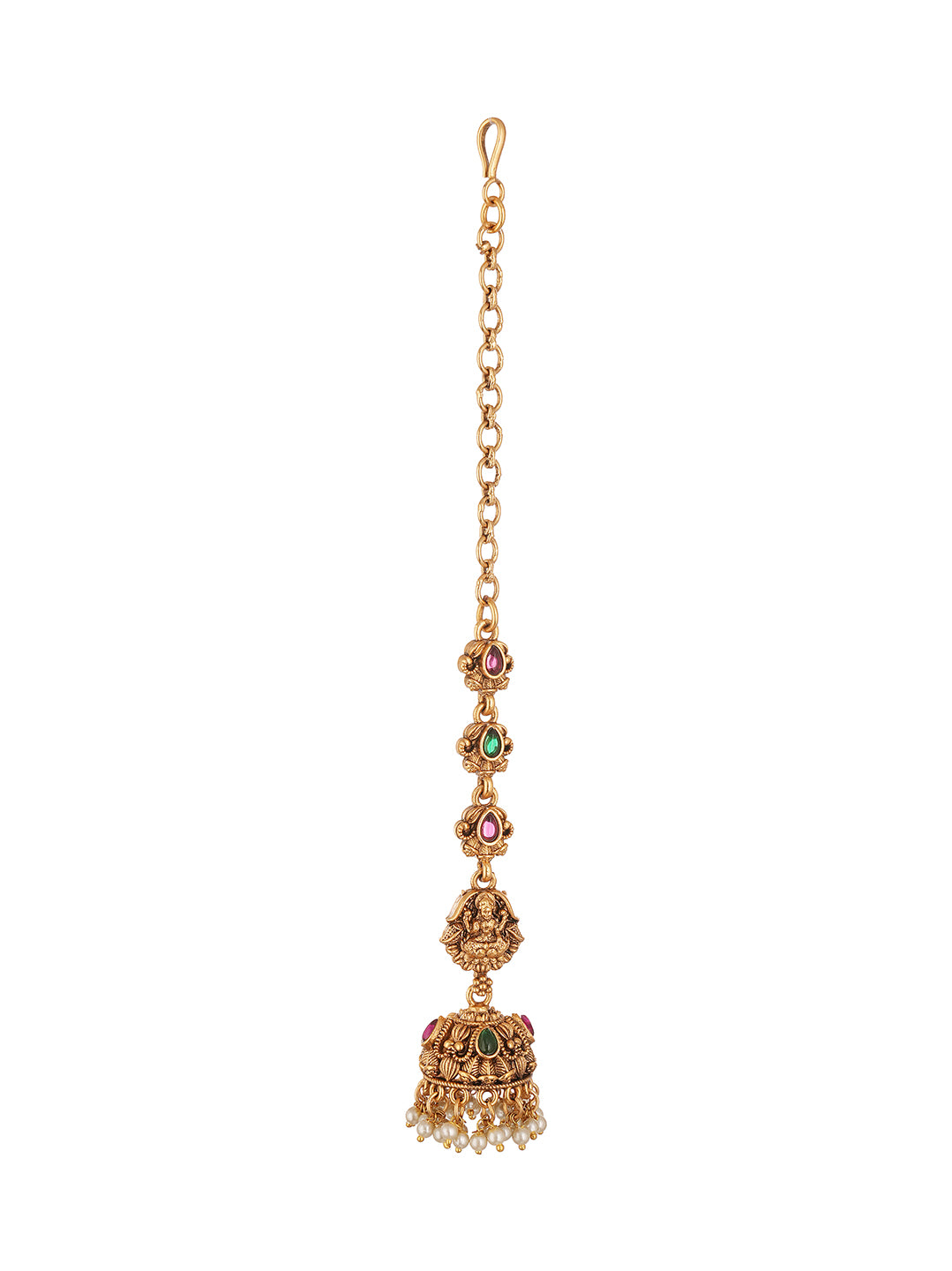 Antique Gold Plated Multicolour Stone Jhumka Earrings with Ear Chain (Sahara)