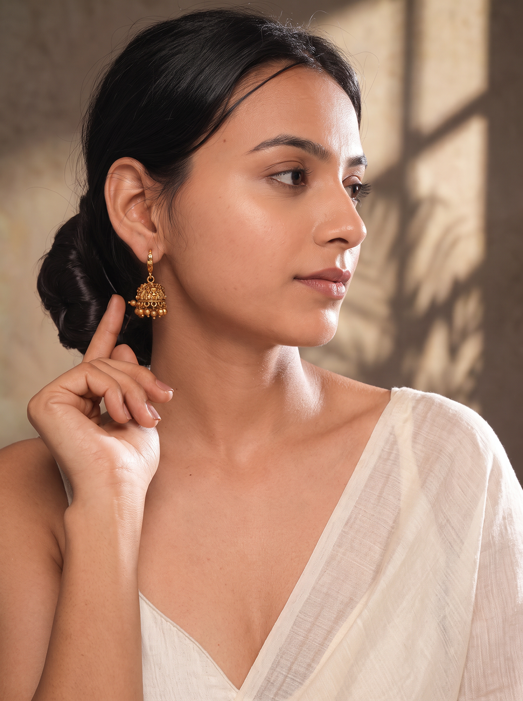 Antique Gold Plated Small Temple Hook Jhumka Earrings