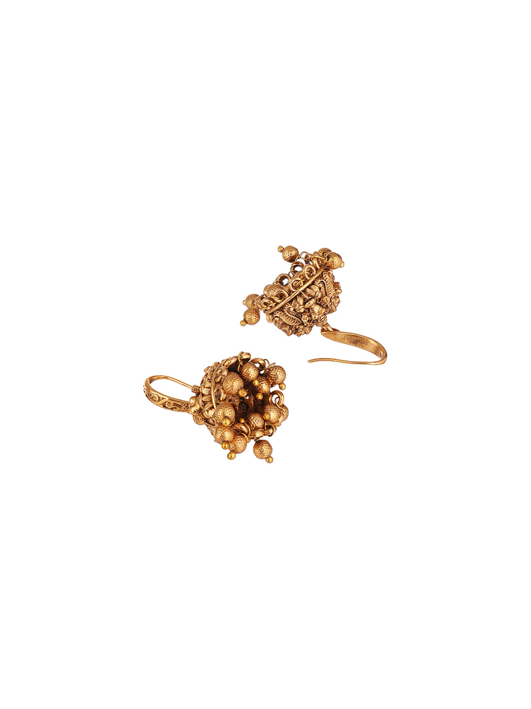 Antique Gold Plated Small Temple Hook Jhumka Earrings