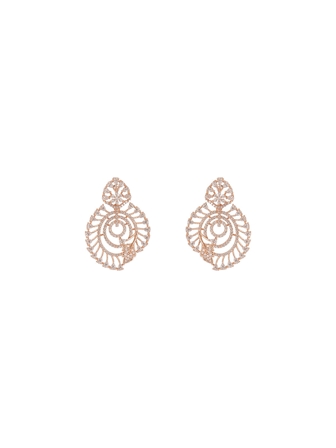 Rose Gold Plated White AD Spiral Chandbali Drop Earrings