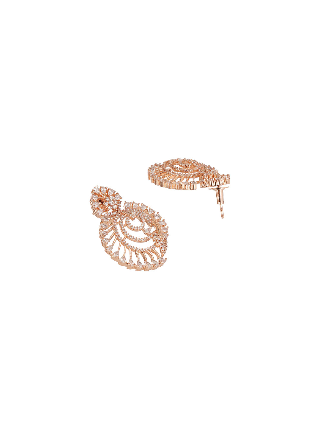 Rose Gold Plated White AD Spiral Chandbali Drop Earrings