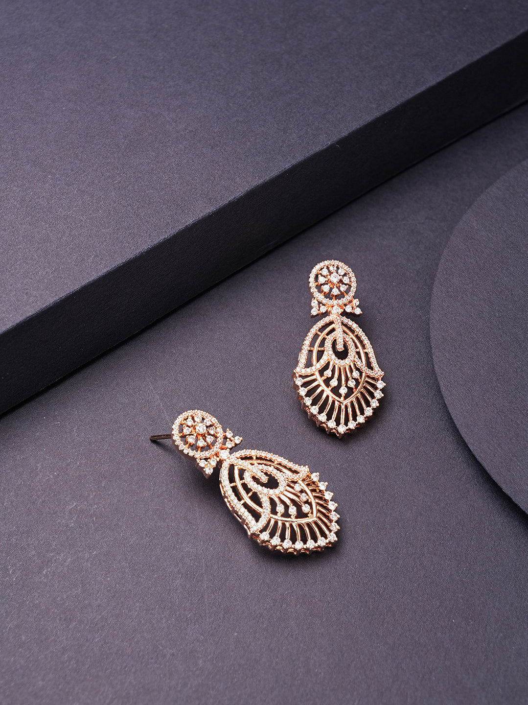 Rose gold plated AD teardrop dangler earrings