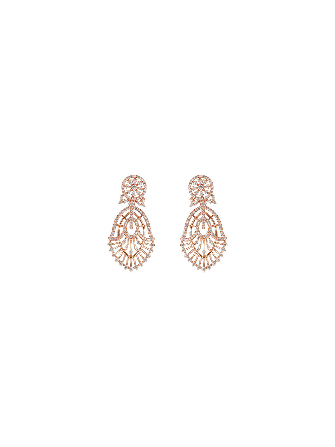 Rose Gold Plated White AD Teardrop Dangler Earrings