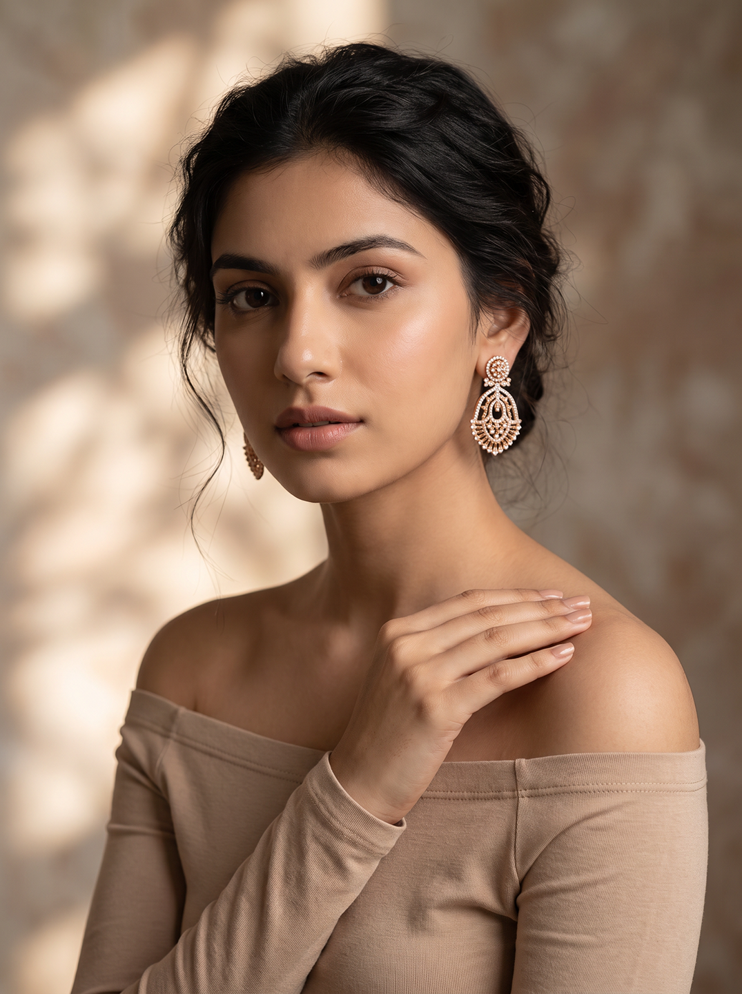 Rose Gold Plated White AD Teardrop Dangler Earrings