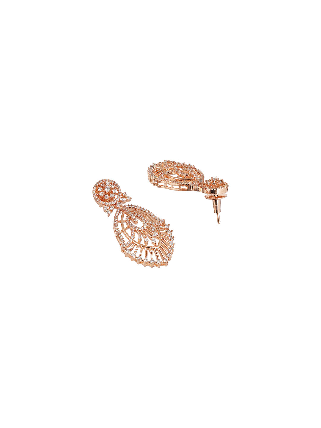 Rose Gold Plated White AD Teardrop Dangler Earrings