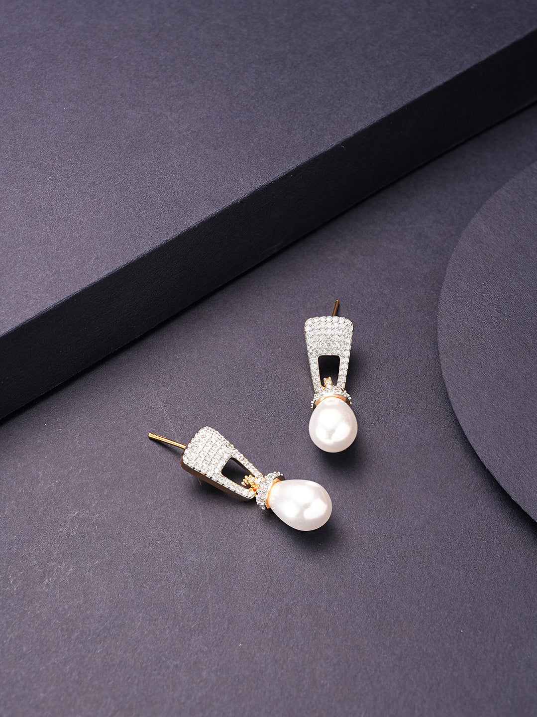 Gold plated AD pearl drop earrings