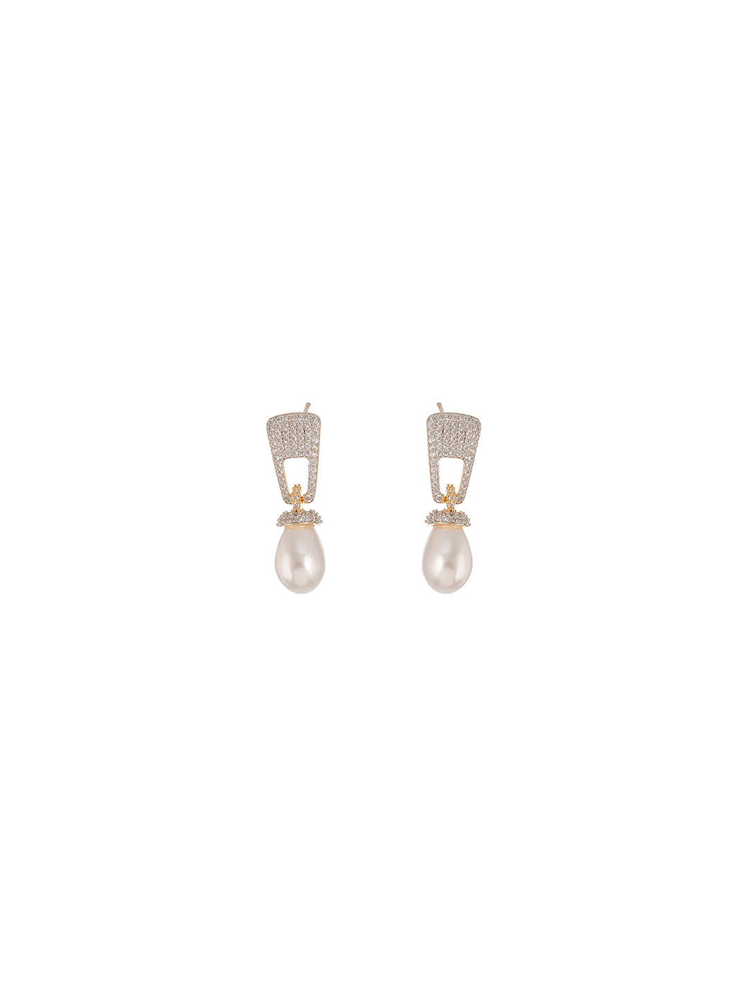 Gold Plated White AD Pearl Drop Earrings