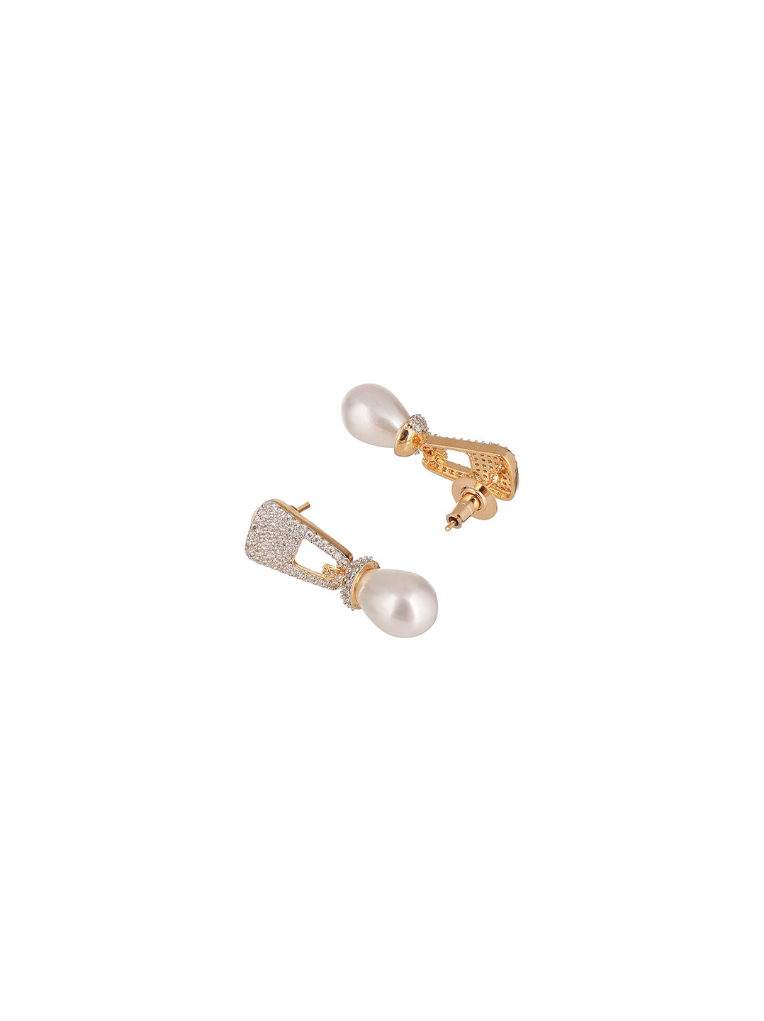 Gold Plated White AD Pearl Drop Earrings