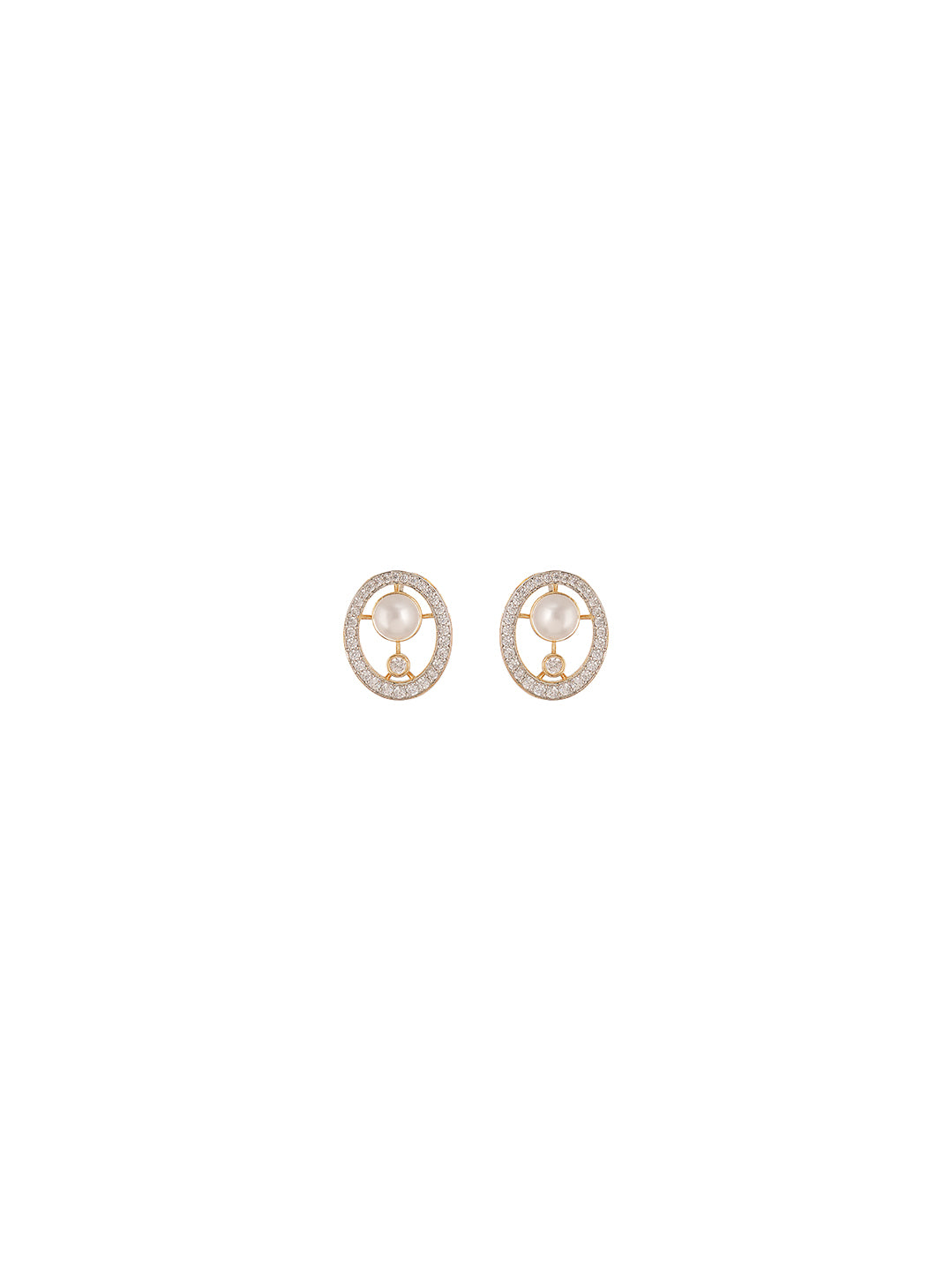 Rose Gold Plated White AD Oval Pearl Stud Earrings