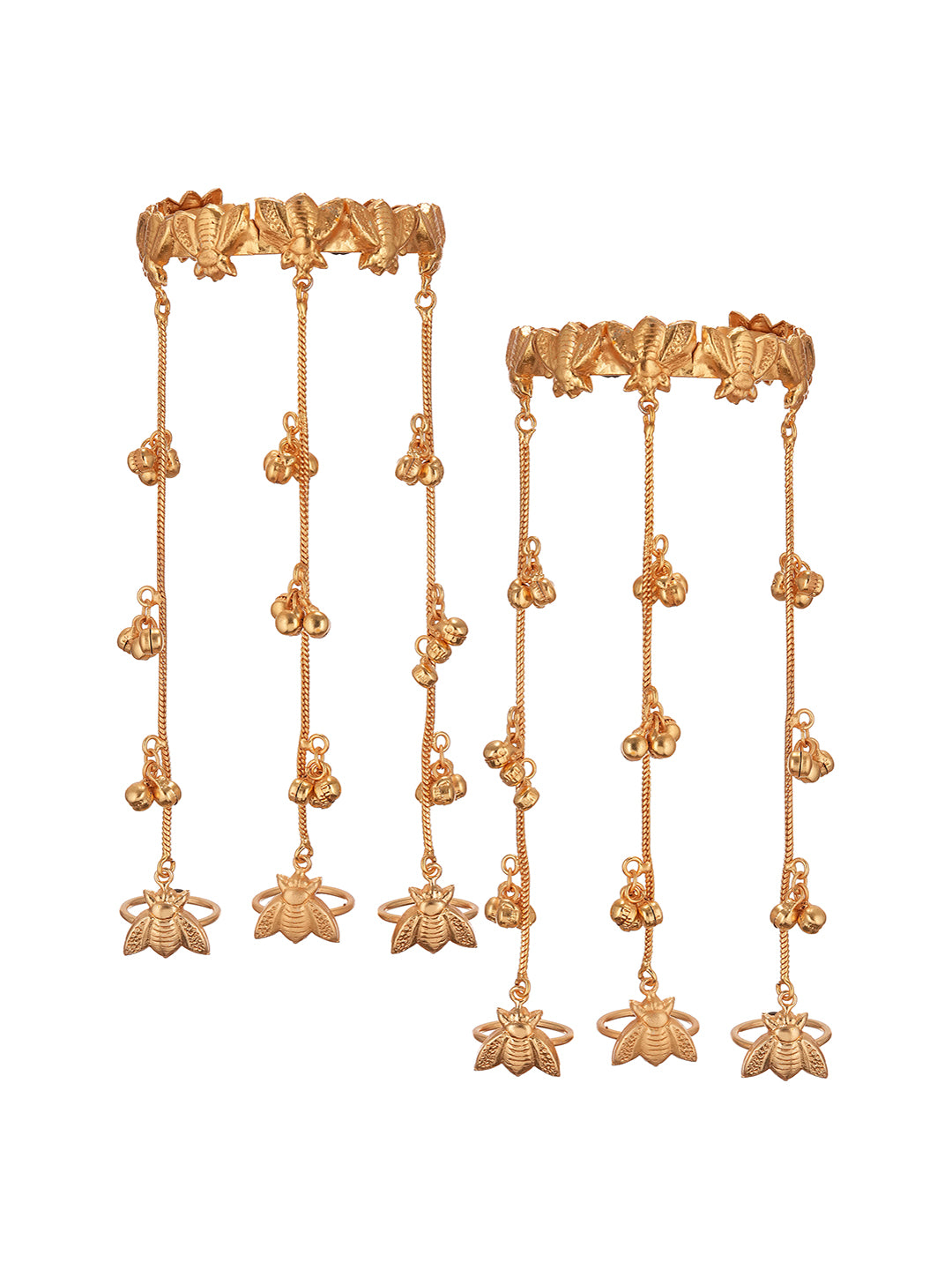 Set Of 2 22k Gold Plated Honey Bee Ghungroo Multi Chain Hand Harness Hathphool