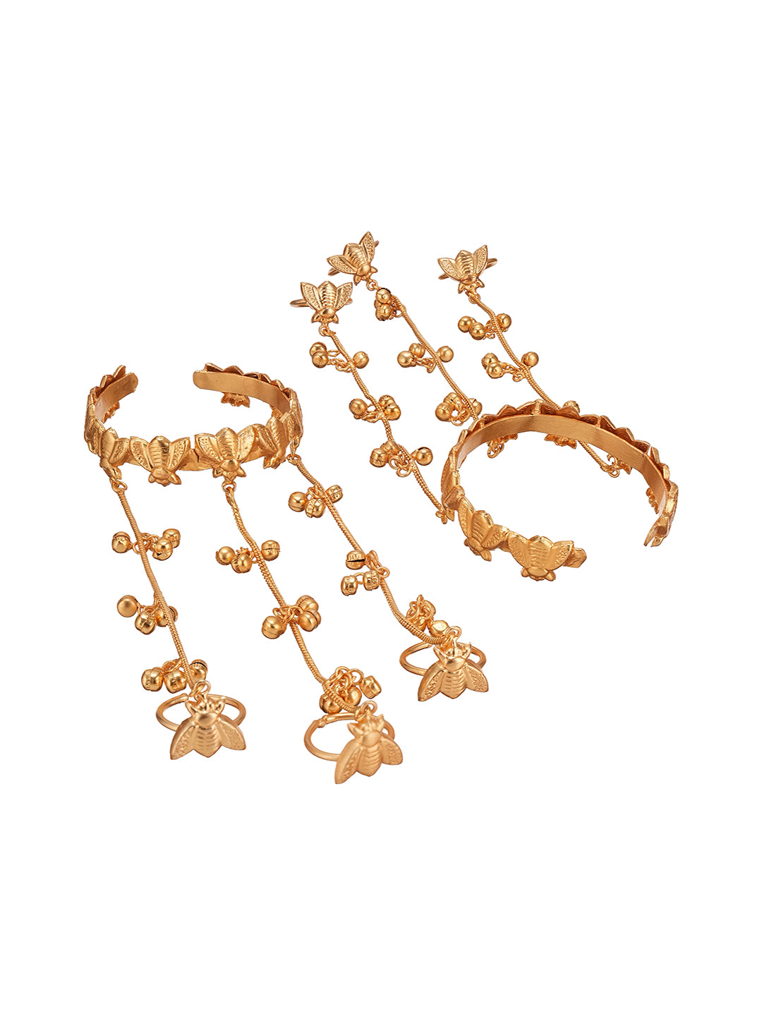 Set Of 2 22k Gold Plated Honey Bee Ghungroo Multi Chain Hand Harness Hathphool