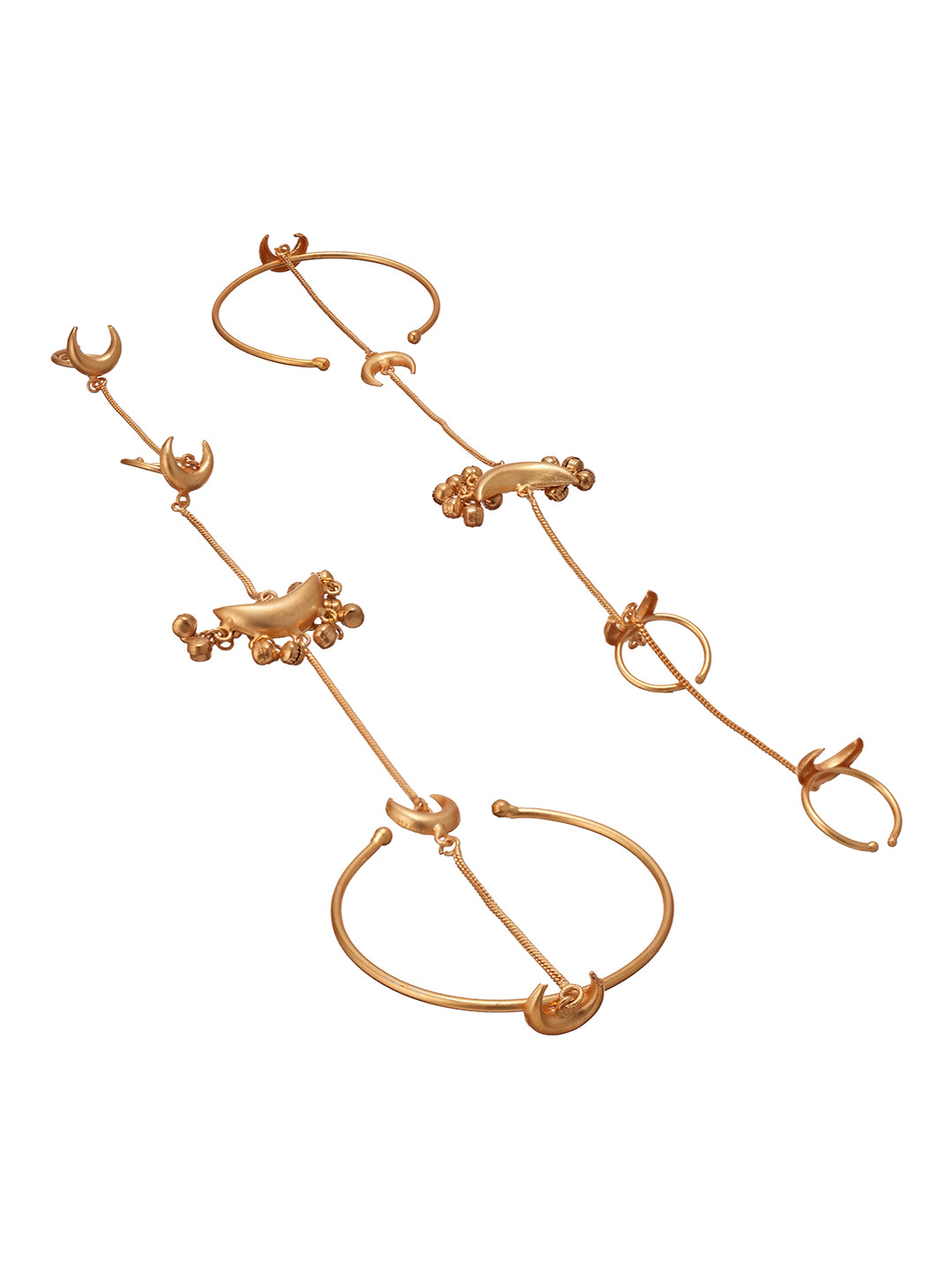 Set Of 2 Gold Plated Chand Ghungroo Single Line Minimal Statement Hathphool