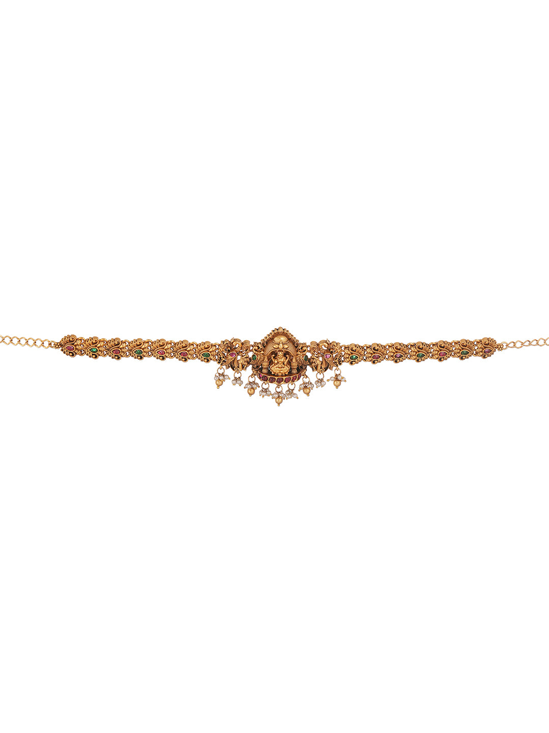Antique Gold Plated Lakshmi Temple Kamarbandh Waist Belt with Adjustable Chain