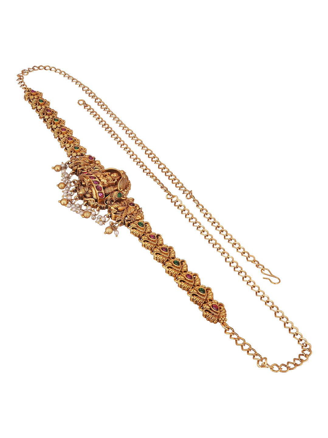 Antique Gold Plated Lakshmi Temple Kamarbandh Waist Belt with Adjustable Chain