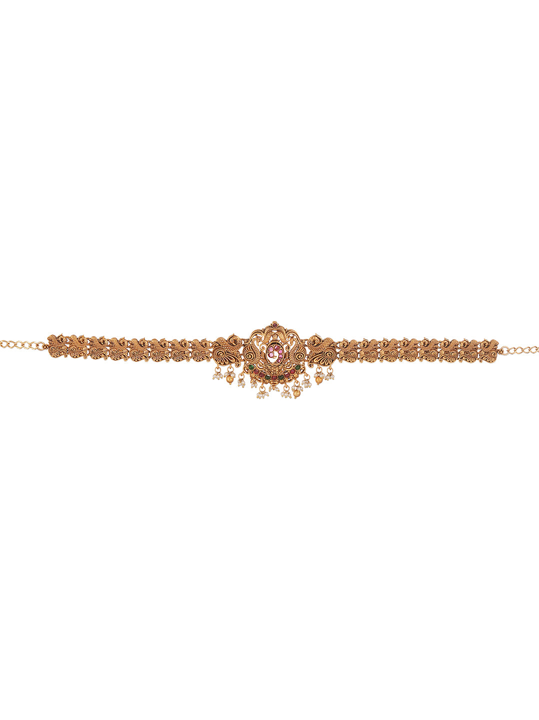Antique Gold Plated Multicolour Stone Temple Kamarbandh Waist Belt