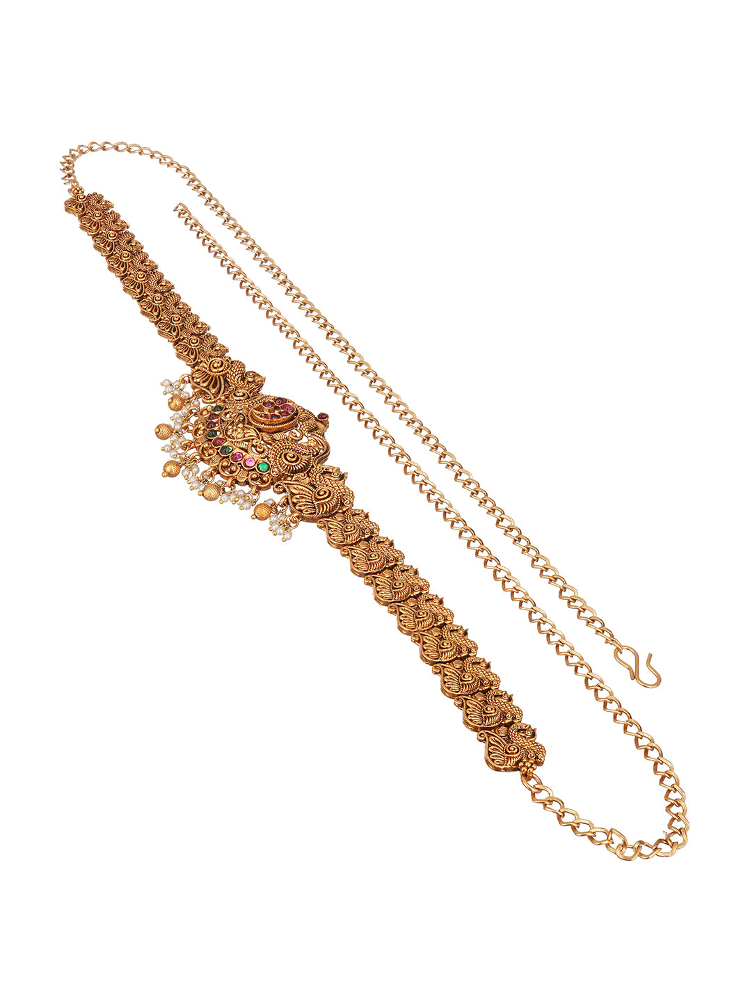 Antique Gold Plated Multicolour Stone Temple Kamarbandh Waist Belt