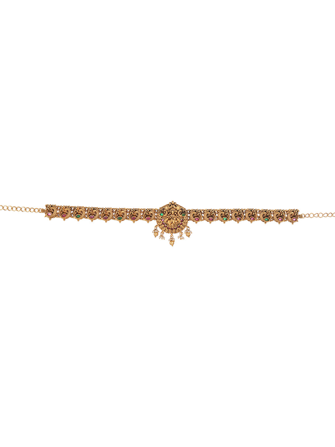 Antique Gold Plated Floral Temple Kamarbandh Waist Belt with Adjustable Chain