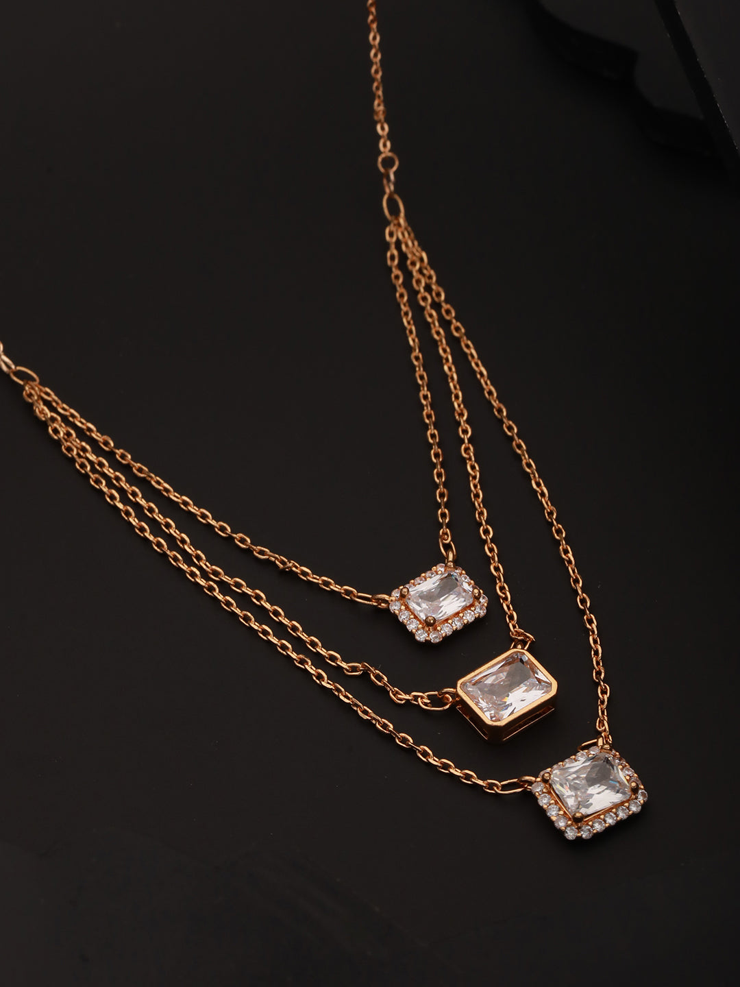 Gold Toned AD Studded Layered Necklace