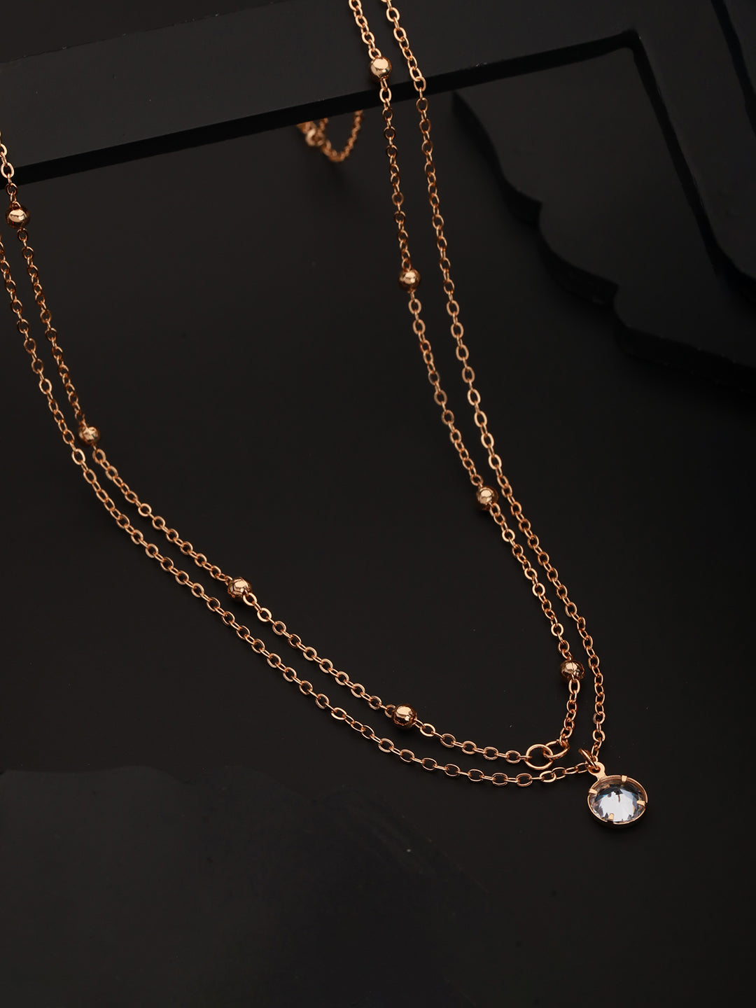 Rose Gold 2 Layered AD Studded Minimal Chain Necklace