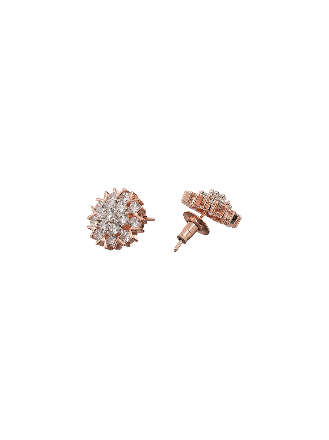 Rose Gold Plated White AD Studded Minimal Floral Pendant Jewellery Set