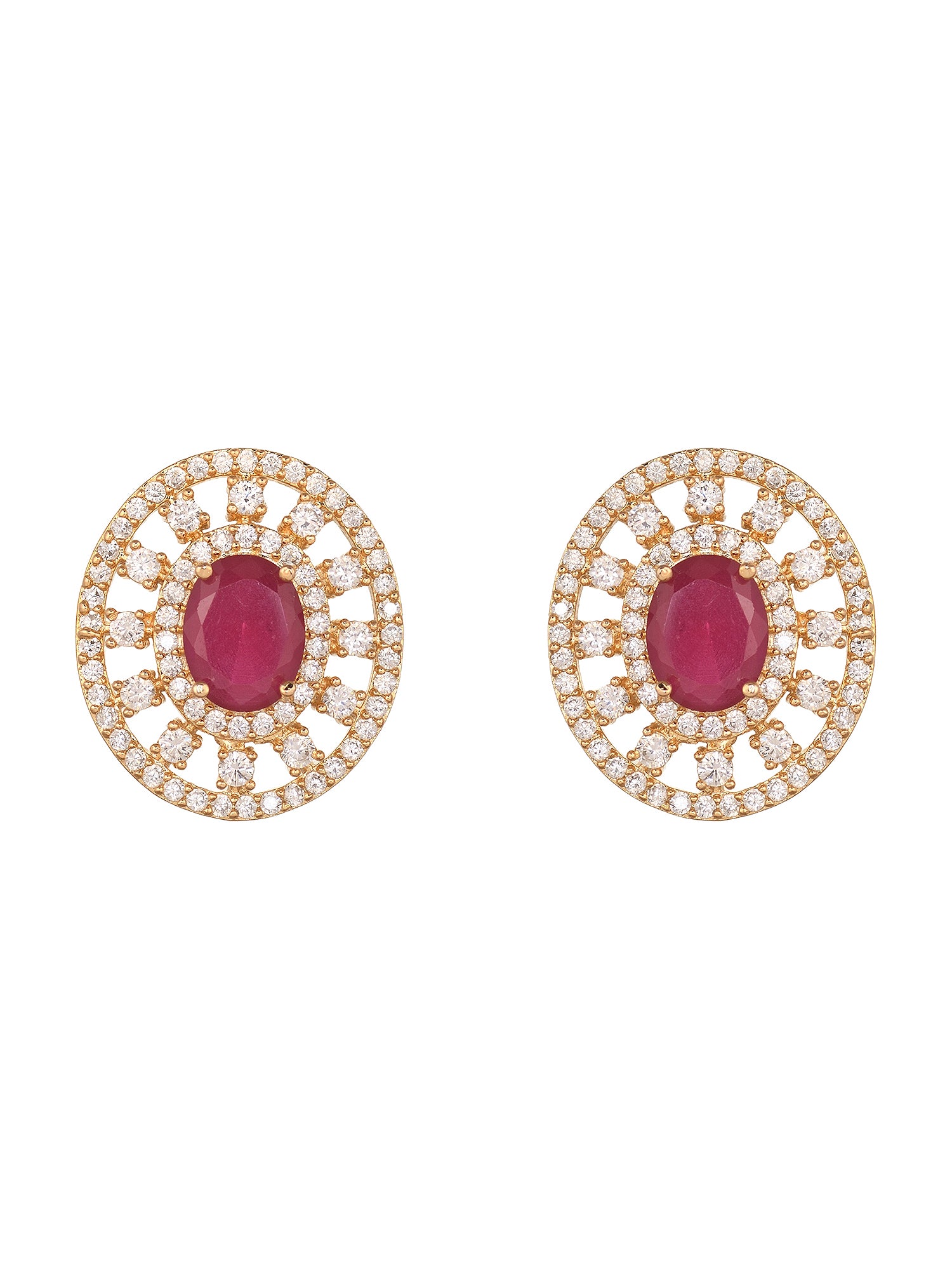 Gold Plated Ruby Red AD Stone Ganesha Temple Pendant Jewellery Set