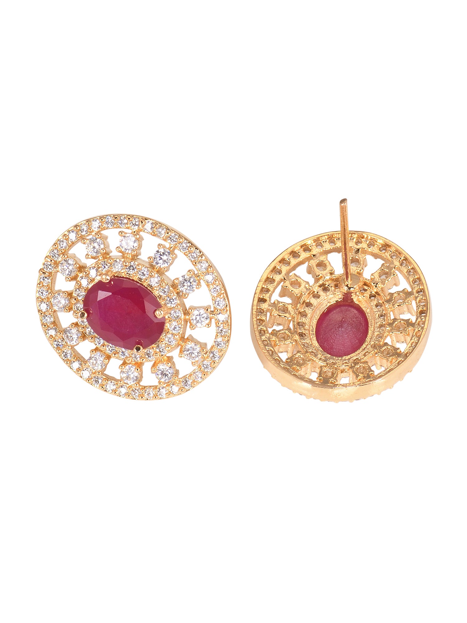 Gold Plated Ruby Red AD Stone Ganesha Temple Pendant Jewellery Set