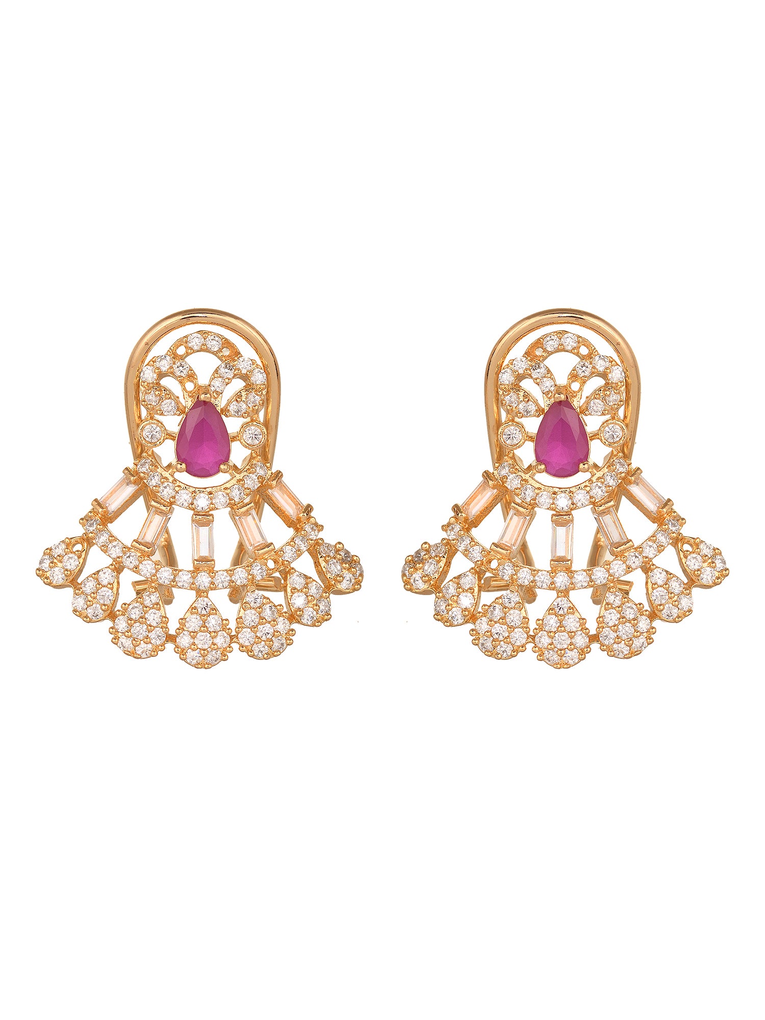 Gold Plated Ruby Pink AD Stone Shrinathji Temple Pendant Jewellery Set